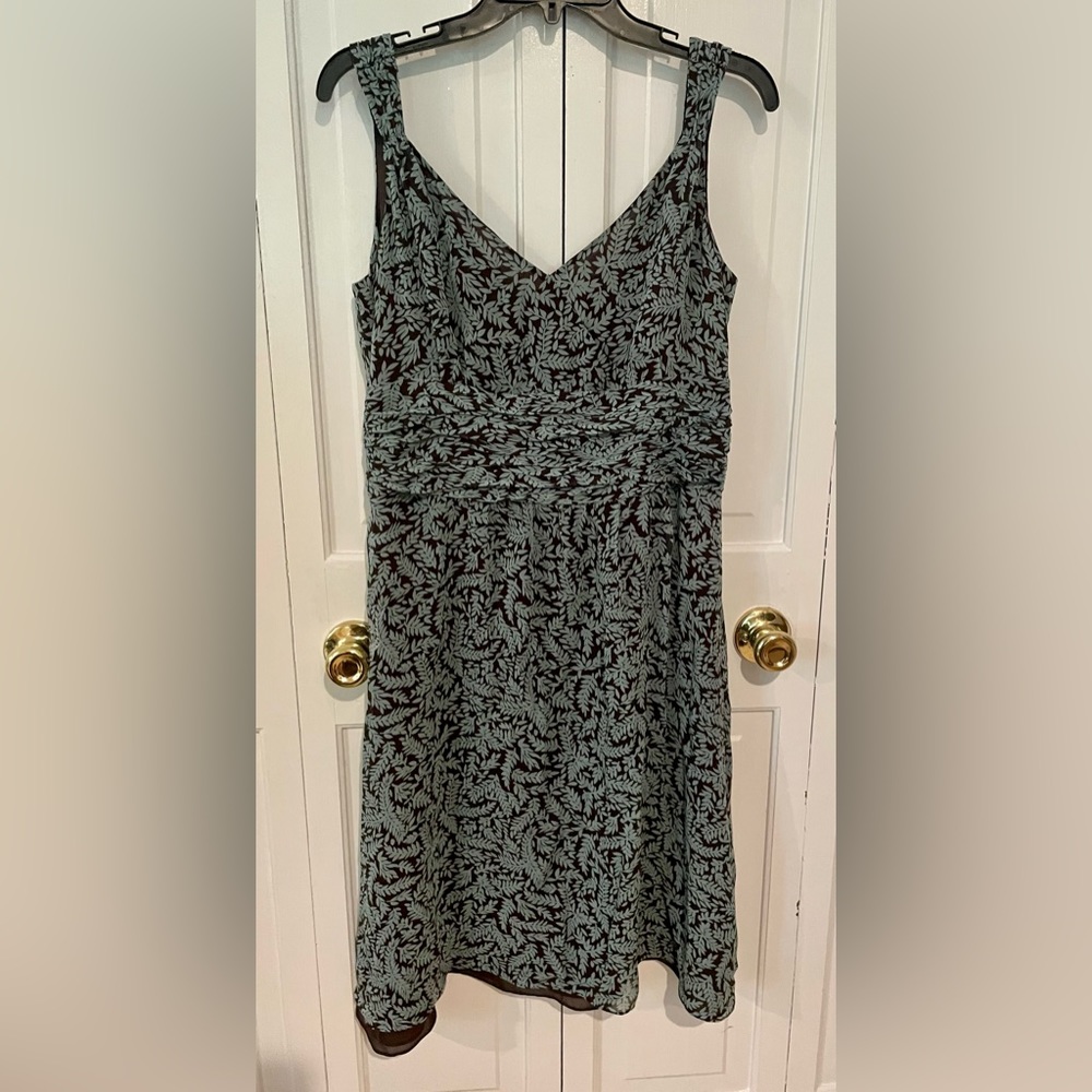 Gorgeous Ann Taylor Brown & Light Teal Silk Dress Size 12